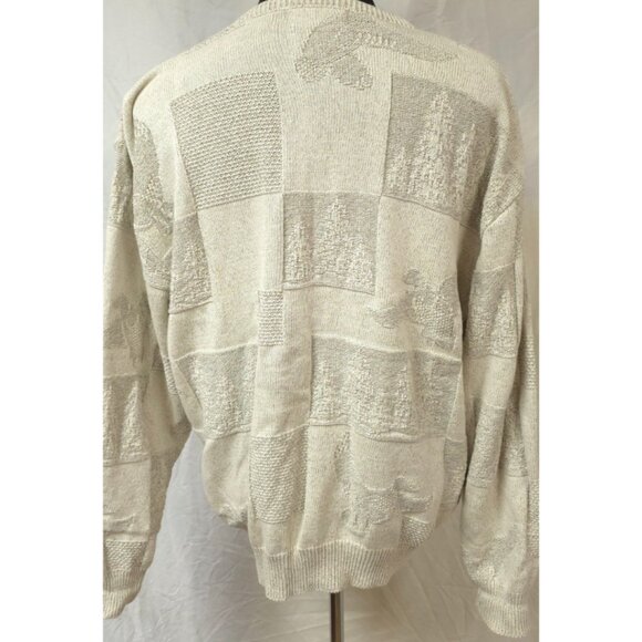 Vtg Croft & Barrow Sweater Mens XL Cream Ducks Tree Embossed Graphic USA Sweater - Picture 8 of 14